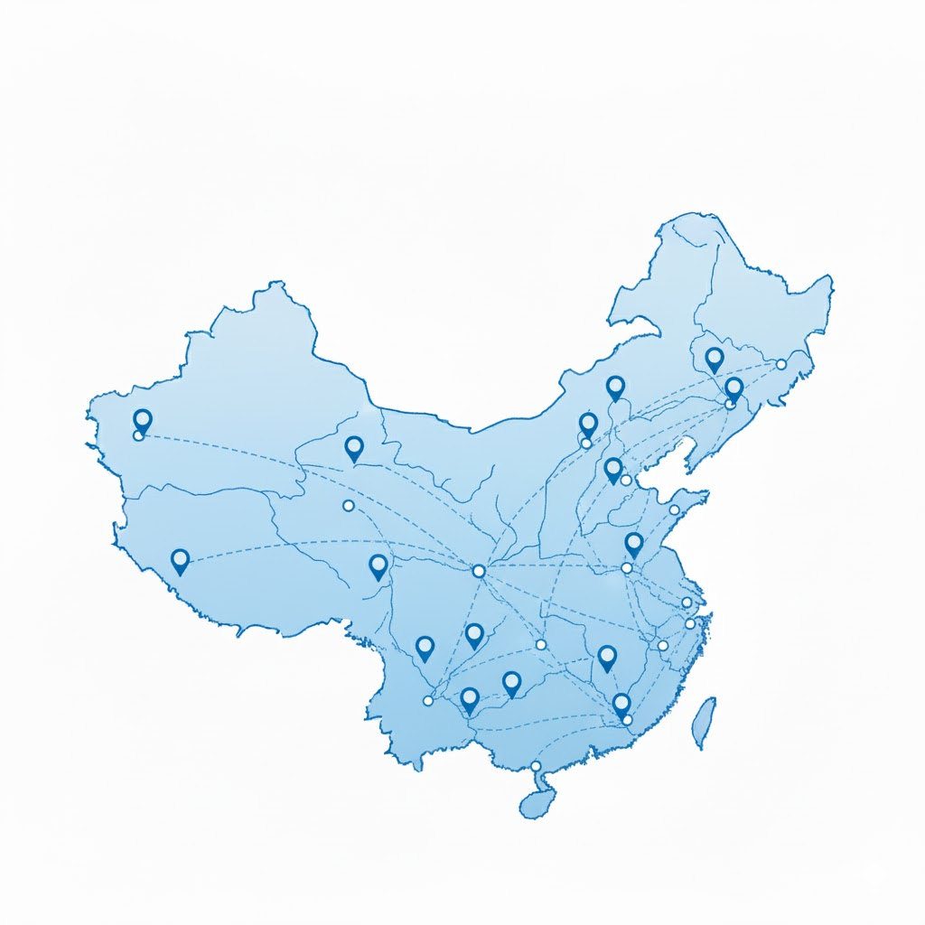 China logistics network map covering 15+ major cities